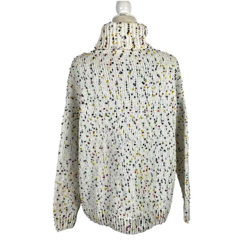 Disney Mickey Mouse Embroidered Turtleneck Confetti Knit Pullover Sweater Large